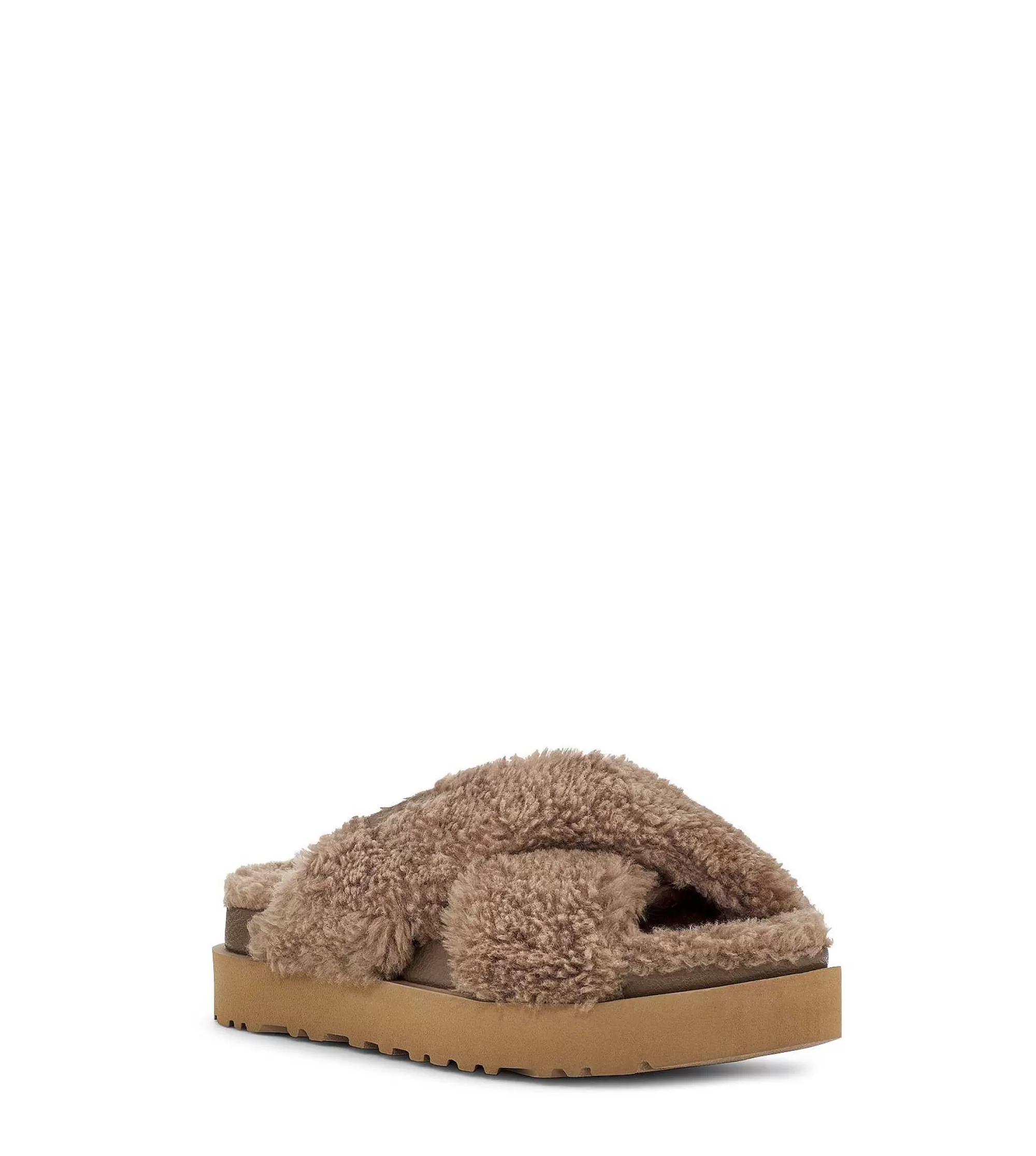 Dames UGG Slippers | Fuzz Sugar Cross-glijbaan, Hickory