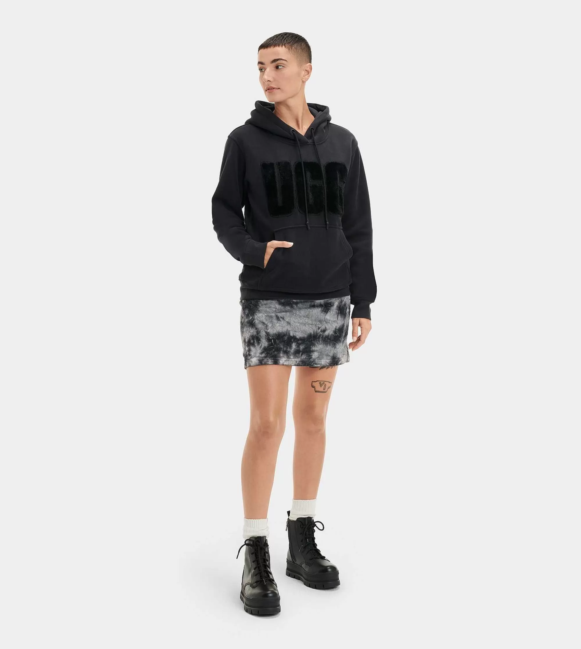 Dames UGG RTW Collection | Hoodie met Rey Fuzzy-logo Zwart