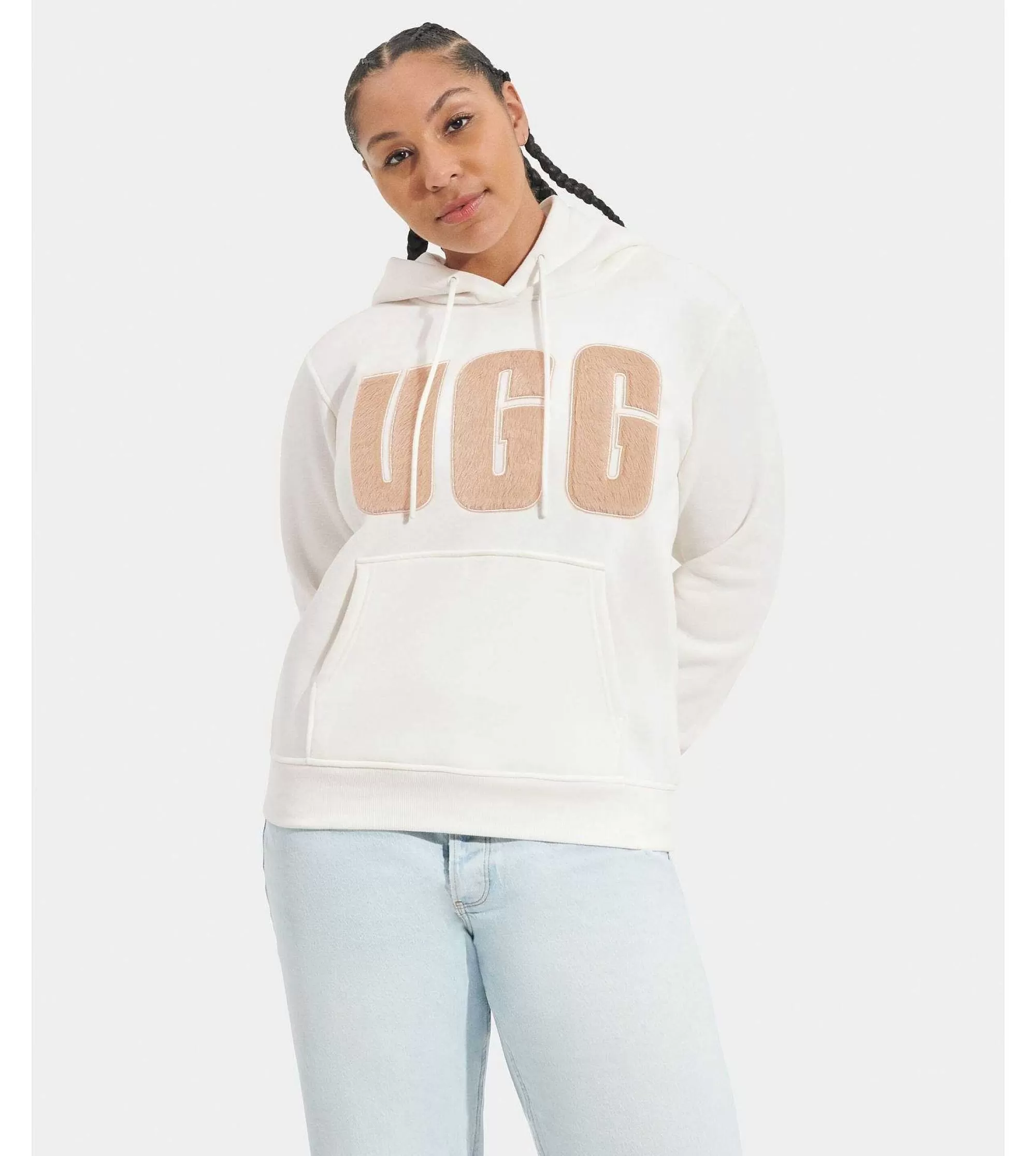 Dames UGG RTW Collection | Hoodie met Rey fluff-logo Kastanje / Gips