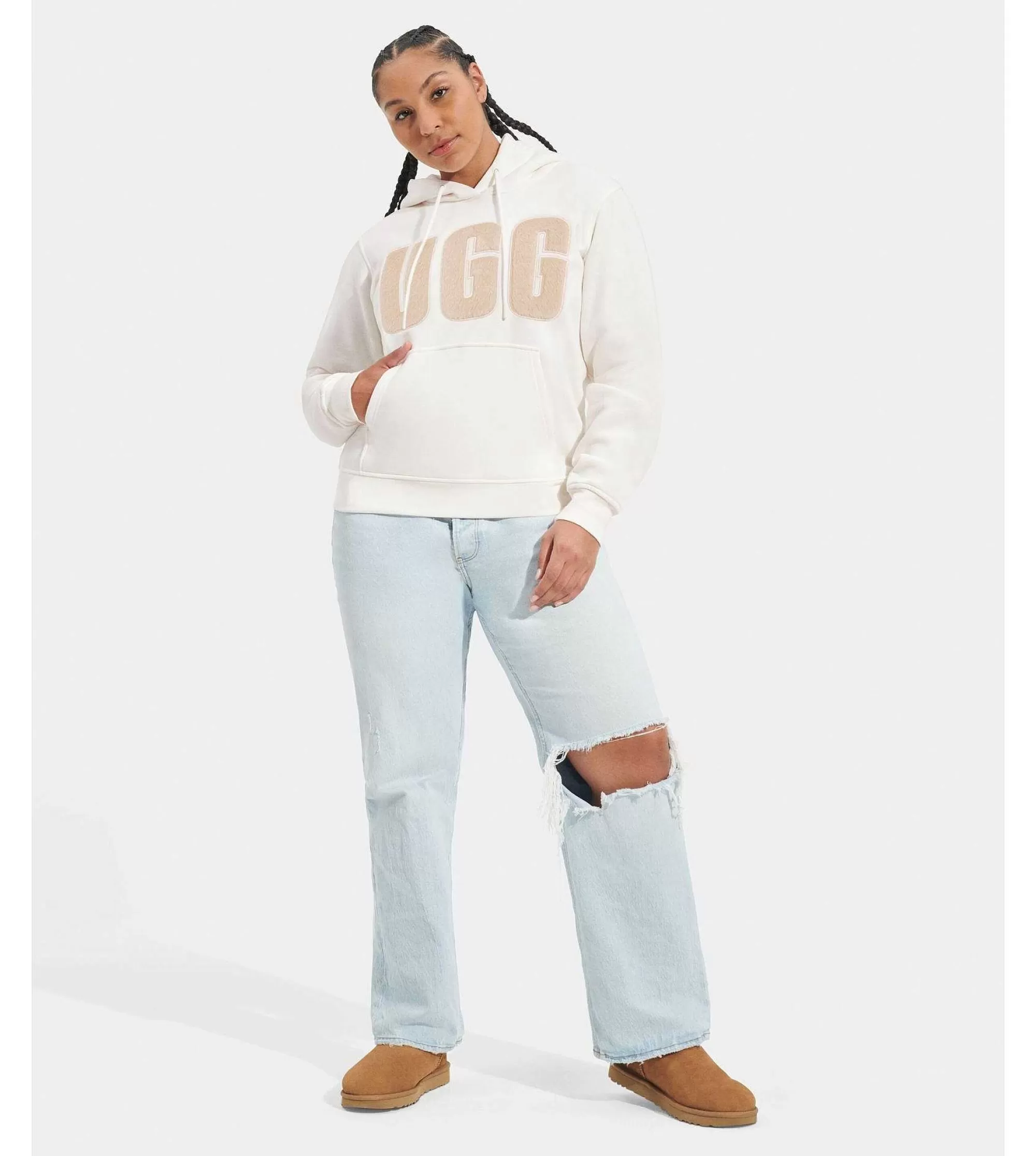 Dames UGG RTW Collection | Hoodie met Rey fluff-logo Nimbus / Zand